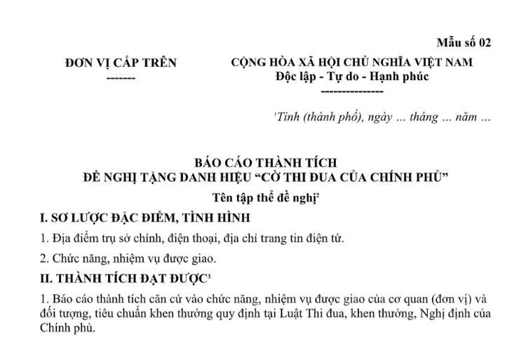 Mẫu Báo cáo thành tích đề nghị tặng danh hiệu "cờ thi đua của Chính phủ" ngành Kiểm sát nhân dân 2 Mẫu Báo cáo thành tích đề nghị tặng danh hiệu "cờ thi đua của Chính phủ" ngành Kiểm sát nhân dân