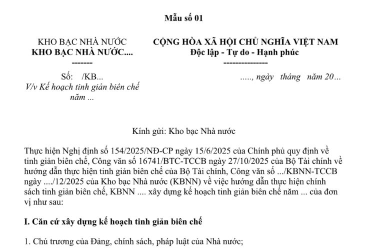 Mẫu Công văn kế hoạch tinh giản biên chế của Kho bạc Nhà nước 2 Mẫu Công văn kế hoạch tinh giản biên chế của Kho bạc Nhà nước