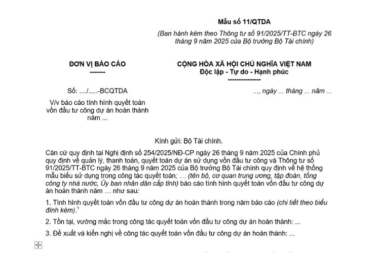 Mẫu Công văn về việc báo cáo tình hình quyết toán vốn đầu tư công dự án hoàn thành