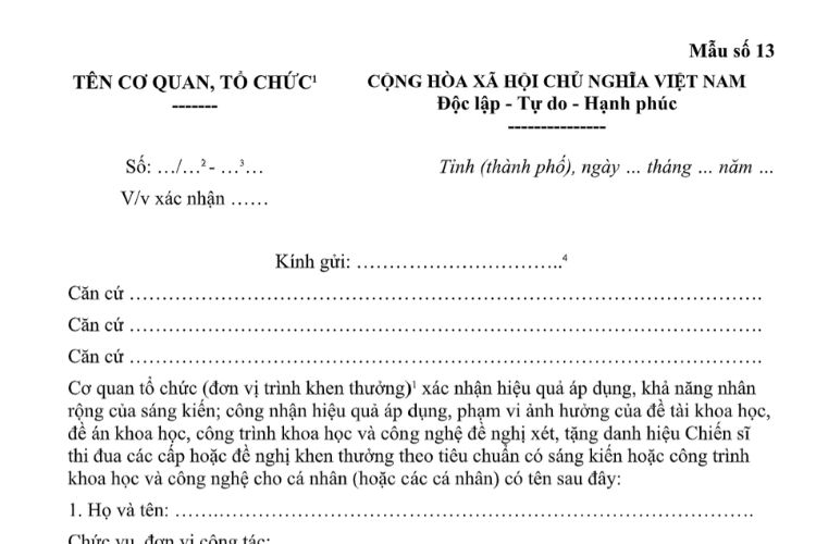 Mẫu Công văn về việc xác nhận sáng kiến, đề tài khoa học, đề án khoa học, công trình khoa học và công nghệ ngành Kiểm sát nhân dân