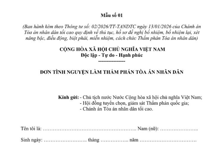 Mẫu Đơn tình nguyện làm Thẩm phán Tòa án nhân dân 2 Mẫu Đơn tình nguyện làm Thẩm phán Tòa án nhân dân
