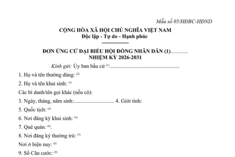 Mẫu Đơn ứng cử đại biểu Hội đồng nhân dân đơn ứng cử đại biểu Hội đồng nhân dân các cấp nhiệm kỳ 2026-2031 2 Mẫu Đơn ứng cử đại biểu Hội đồng nhân dân đơn ứng cử đại biểu Hội đồng nhân dân các cấp nhiệm kỳ 2026-2031
