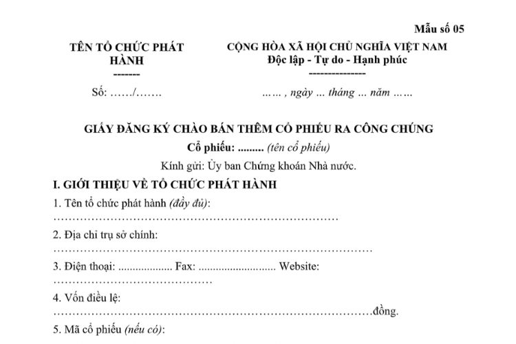 Mẫu Giấy đăng ký chào bán thêm cổ phiếu ra công chúng
