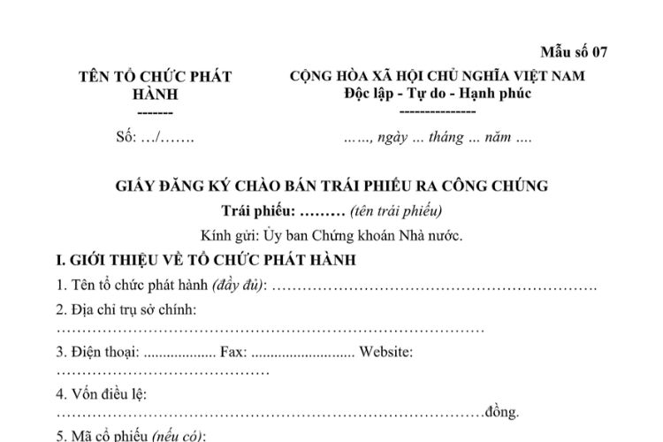 Mẫu Giấy đăng ký chào bán trái phiếu ra công chúng