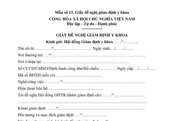 Mẫu Giấy đề nghị giám định y khoa