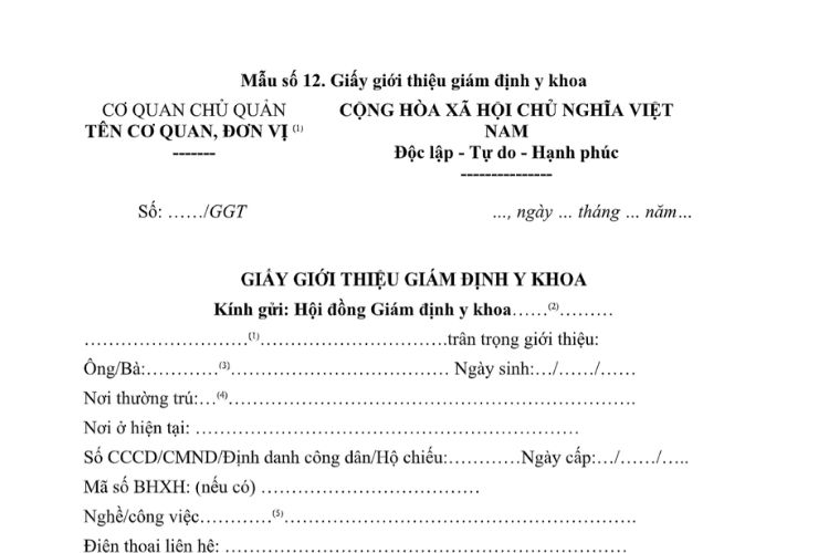 Mẫu Giấy giới thiệu giám định y khoa 2 Mẫu Giấy giới thiệu giám định y khoa