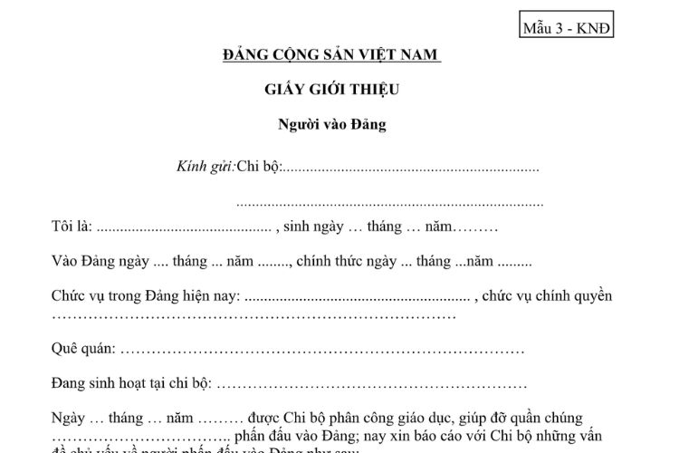 Mẫu Giấy giới thiệu người vào Đảng (đối với học sinh, sinh viên) 2 Mẫu Giấy giới thiệu người vào Đảng (đối với học sinh, sinh viên)