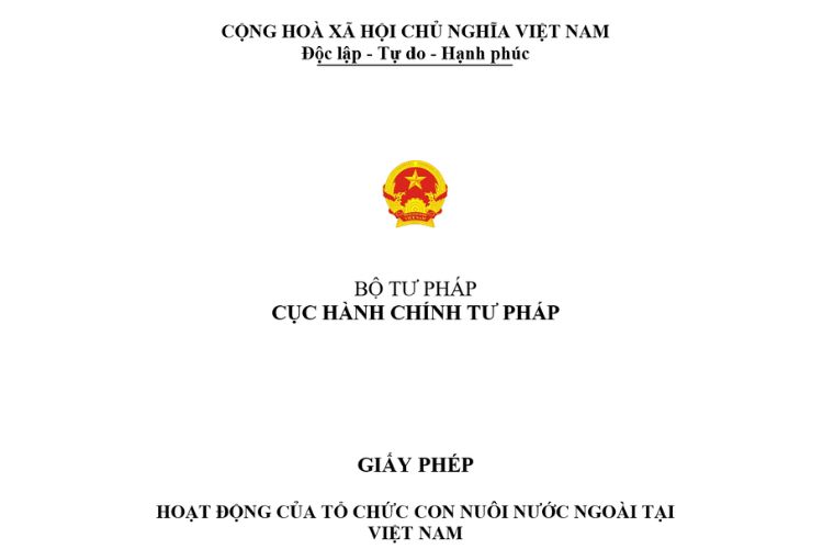 Mẫu Giấy phép hoạt động của tổ chức con nuôi nước ngoài tại Việt Nam