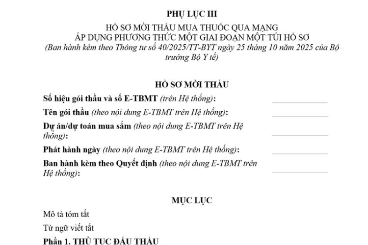 Mẫu Hồ sơ mời thầu mua thuốc qua mạng áp dụng phương thức một giai đoạn một túi hồ sơ 2 Mẫu Hồ sơ mời thầu mua thuốc qua mạng áp dụng phương thức một giai đoạn một túi hồ sơ