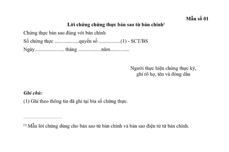 Mẫu Lời chứng chứng thực bản sao từ bản chính 2 Mẫu Lời chứng chứng thực bản sao từ bản chính