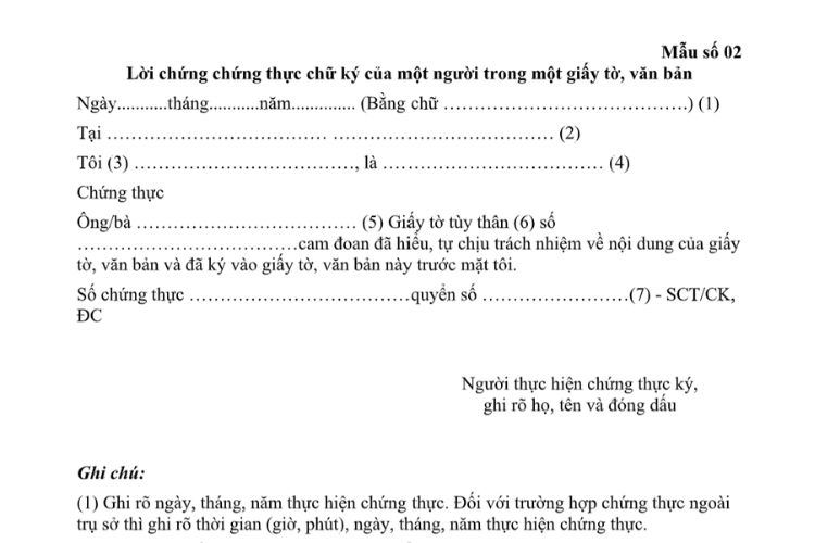 Mẫu Lời chứng chứng thực chữ ký của một người trong một giấy tờ, văn bản 2 Mẫu Lời chứng chứng thực chữ ký của một người trong một giấy tờ, văn bản