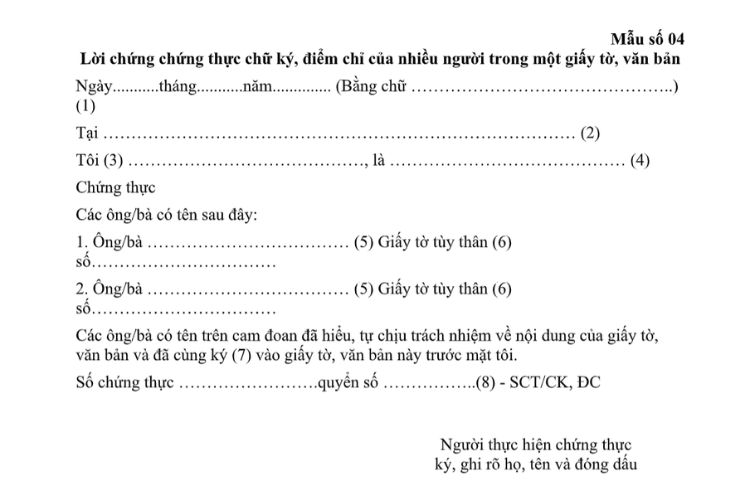 Mẫu Lời chứng chứng thực chữ ký, điểm chỉ của nhiều người trong một giấy tờ, văn bản 2 Mẫu Lời chứng chứng thực chữ ký, điểm chỉ của nhiều người trong một giấy tờ, văn bản