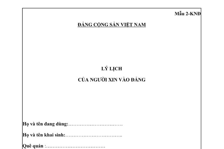 Mẫu Lý lịch của người xin vào Đảng (đối với học sinh, sinh viên)