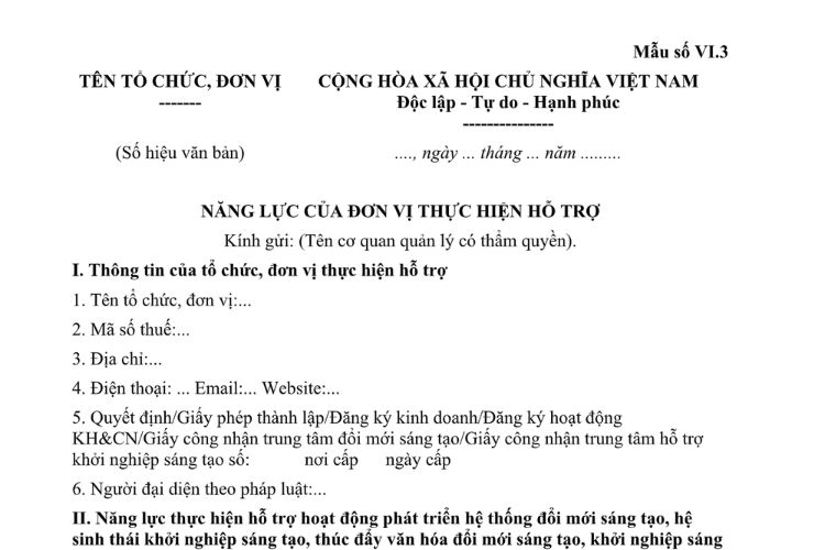 Mẫu Năng lực của đơn vị thực hiện hỗ trợ hoạt động phát triển hệ thống đổi mới sáng tạo, hệ sinh thái khởi nghiệp sáng tạo, thúc đẩy văn hóa đổi mới sáng tạo, khởi nghiệp sáng tạo 2 Mẫu Năng lực của đơn vị thực hiện hỗ trợ hoạt động phát triển hệ thống đổi mới sáng tạo, hệ sinh thái khởi nghiệp sáng tạo, thúc đẩy văn hóa đổi mới sáng tạo, khởi nghiệp sáng tạo