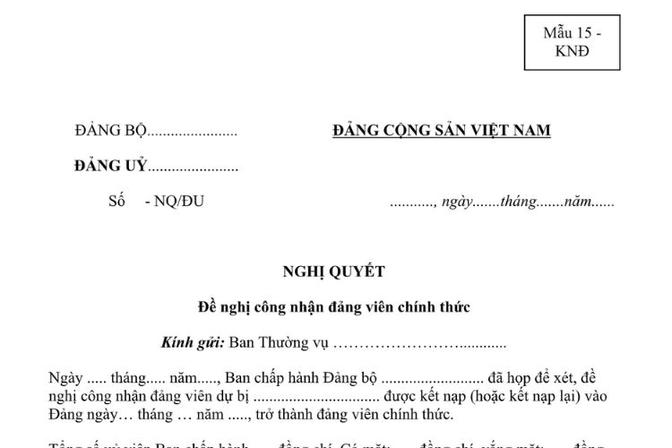 Mẫu Nghị quyết đề nghị công nhận đảng viên chính thức của Đảng ủy (đối với học sinh, sinh viên) 2 Mẫu Nghị quyết đề nghị công nhận đảng viên chính thức của Đảng ủy (đối với học sinh, sinh viên)