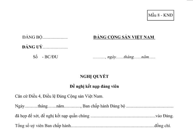 Mẫu Nghị quyết đề nghị kết nạp Đảng viên của ban chấp hành Đảng bộ (đối với học sinh, sinh viên)