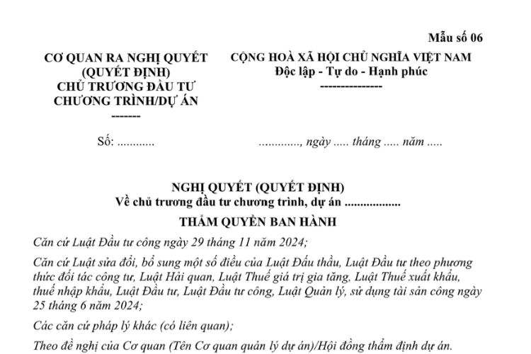 Mẫu Nghị quyết (Quyết định) về chủ trương đầu tư chương trình, dự án sử dụng vốn ODA, vốn vay ưu đãi nước ngoài