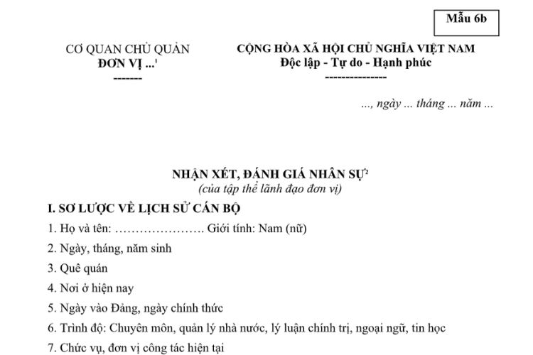 Mẫu Nhận xét, đánh giá nhân sự (của tập thể lãnh đạo đơn vị) tại các cơ quan, đơn vị, doanh nghiệp thuộc, trực thuộc Bộ Xây dựng 2 Mẫu Nhận xét, đánh giá nhân sự (của tập thể lãnh đạo đơn vị) tại các cơ quan, đơn vị, doanh nghiệp thuộc, trực thuộc Bộ Xây dựng
