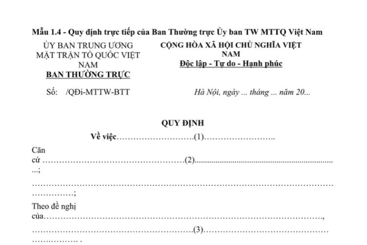Mẫu Quy định trực tiếp của Ban thường trực Ủy ban Trung ương Mặt trận Tổ quốc Việt Nam 2 Mẫu Quy định trực tiếp của Ban thường trực Ủy ban Trung ương Mặt trận Tổ quốc Việt Nam