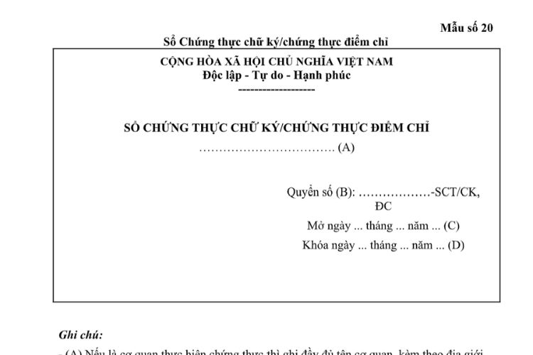 Mẫu Sổ chứng thực chữ ký/chứng thực điểm chỉ 2 Mẫu Sổ chứng thực chữ ký/chứng thực điểm chỉ