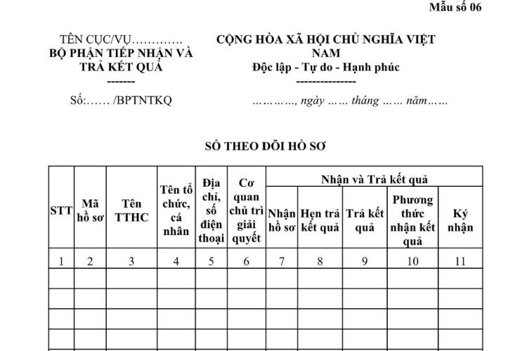 Mẫu Sổ theo dõi hồ sơ thủ tục hành chính (bộ phận một cửa) tại các cơ quan, đơn vị thuộc Bộ Văn hóa, Thể thao và Du lịch 2 Mẫu Sổ theo dõi hồ sơ thủ tục hành chính (bộ phận một cửa) tại các cơ quan, đơn vị thuộc Bộ Văn hóa, Thể thao và Du lịch