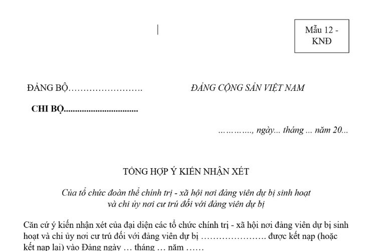 Mẫu Tổng hợp ý kiến nhận xét của tổ chức đoàn thể chính trị - xã hội nơi Đảng viên dự bị sinh hoạt và chi ủy nơi cư trú đối với Đảng viên dự bị là học sinh, sinh viên 2 Mẫu Tổng hợp ý kiến nhận xét của tổ chức đoàn thể chính trị - xã hội nơi Đảng viên dự bị sinh hoạt và chi ủy nơi cư trú đối với Đảng viên dự bị là học sinh, sinh viên