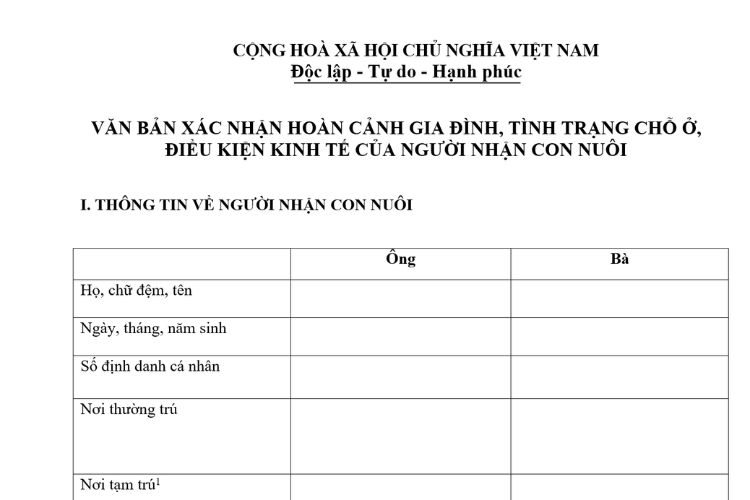 Mẫu Văn bản xác nhận hoàn cảnh gia đình, tình trạng chỗ ở, điều kiện kinh tế của người nhận con nuôi 2 Mẫu Văn bản xác nhận hoàn cảnh gia đình, tình trạng chỗ ở, điều kiện kinh tế của người nhận con nuôi
