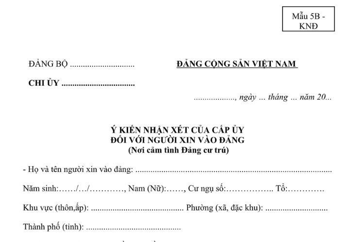 Mẫu Ý kiến nhận xét của cấp Ủy đối với người xin vào Đảng (nơi cảm tình Đảng cư trú) trong trường hợp người xin vào Đảng là học sinh, sinh viên 2 Mẫu Ý kiến nhận xét của cấp Ủy đối với người xin vào Đảng (nơi cảm tình Đảng cư trú) trong trường hợp người xin vào Đảng là học sinh, sinh viên