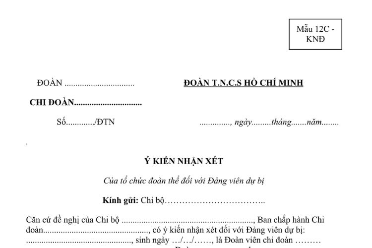 Mẫu Ý kiến nhận xét của tổ chức đoàn thể đối với Đảng viên dự bị là học sinh, sinh viên 2 Mẫu Ý kiến nhận xét của tổ chức đoàn thể đối với Đảng viên dự bị là học sinh, sinh viên