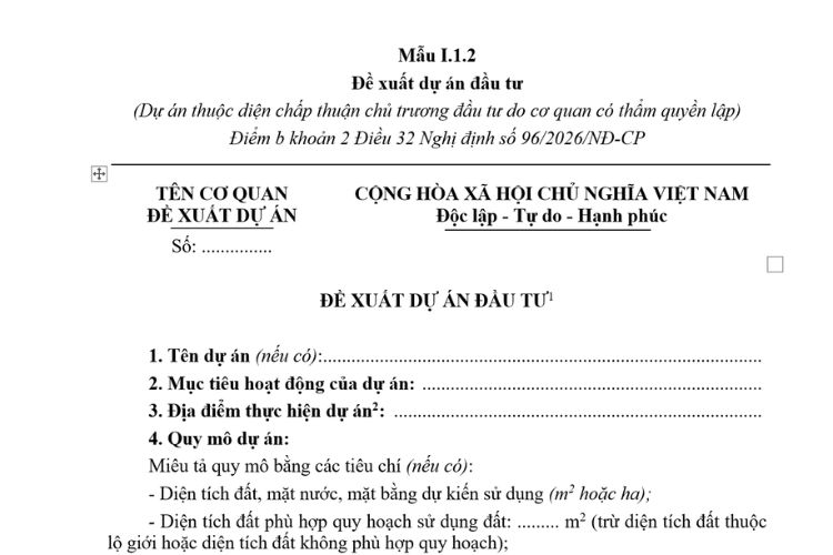 Mẫu Đề xuất dự án đầu tư (Mẫu I.1.2) mới nhất 2026