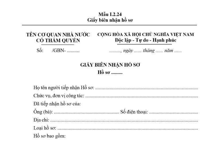 Mẫu Giấy biên nhận hồ sơ (Mẫu I.2.24) mới nhất 2026 2 Mẫu Giấy biên nhận hồ sơ (Mẫu I.2.24) mới nhất 2026