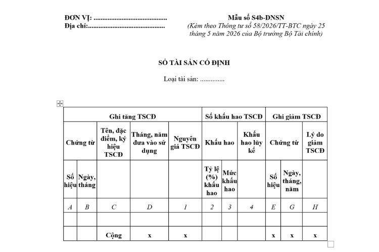 Mẫu Sổ tài sản cố định (Mẫu số S4b-DNSN) theo Thông tư 58 2 Mẫu Sổ tài sản cố định (Mẫu số S4b-DNSN) theo Thông tư 58