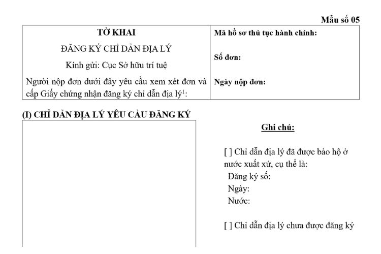 Mẫu Tờ khai đăng ký chỉ dẫn địa lý mới nhất 2026