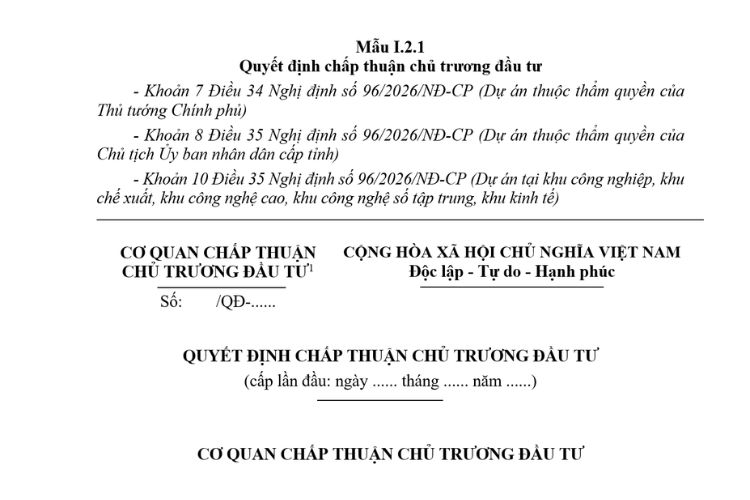 Quyết định chấp thuận chủ trương đầu tư (Mẫu I.2.1) mới nhất 2026 2 Quyết định chấp thuận chủ trương đầu tư (Mẫu I.2.1) mới nhất 2026