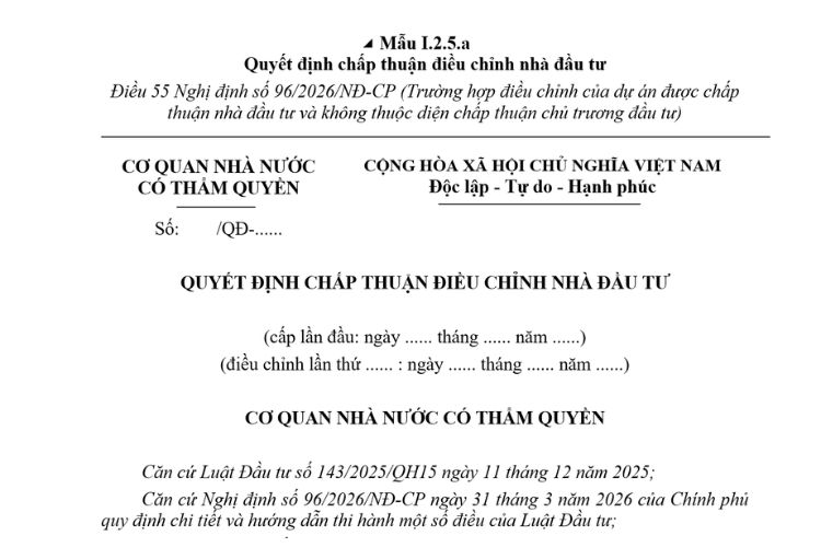 Quyết định chấp thuận điều chỉnh nhà đầu tư (Mẫu I.2.5.a) mới nhất 2026 2 Quyết định chấp thuận điều chỉnh nhà đầu tư (Mẫu I.2.5.a) mới nhất 2026
