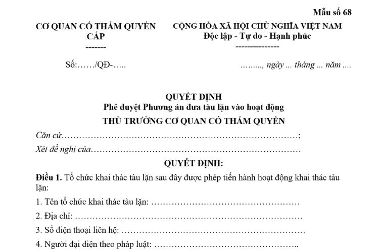 Quyết định phê duyệt Phương án đưa tàu lặn vào hoạt động 2 Quyết định phê duyệt Phương án đưa tàu lặn vào hoạt động