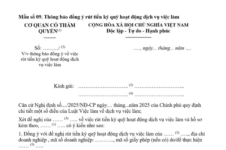 Thông báo đồng ý rút tiền ký quỹ hoạt động dịch vụ việc làm 2 Thông báo đồng ý rút tiền ký quỹ hoạt động dịch vụ việc làm