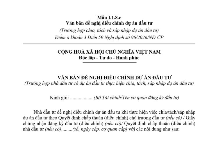 van ban de nghi dieu chinh du an dau tu mau i 1 8 c moi nhat