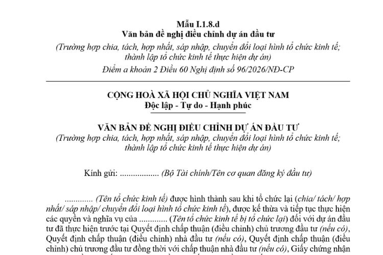 van ban de nghi dieu chinh du an dau tu mau i 1 8 d moi nhat