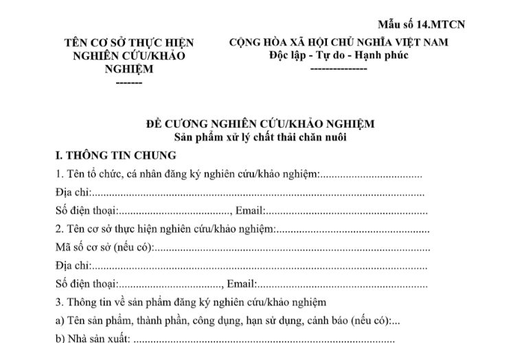 Đề cương nghiên cứu/khảo nghiệm sản phẩm xử lý chất thải chăn nuôi 2 Đề cương nghiên cứu/khảo nghiệm sản phẩm xử lý chất thải chăn nuôi