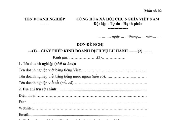 Đơn đề nghị cấp lại/cấp đổi giấy phép kinh doanh dịch vụ lữ hành 2 Đơn đề nghị cấp lại/cấp đổi giấy phép kinh doanh dịch vụ lữ hành