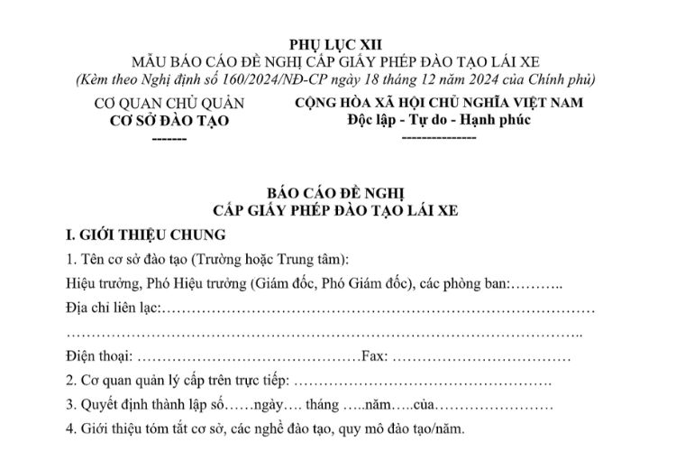 Mẫu Báo cáo đề nghị cấp giấy phép đào tạo lái xe 2 Mẫu Báo cáo đề nghị cấp giấy phép đào tạo lái xe