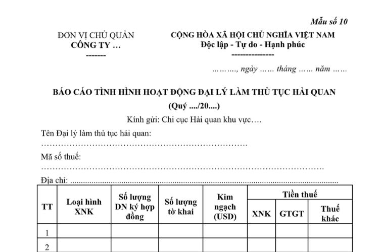 Mẫu Báo cáo tình hình hoạt động đại lý làm thủ tục hải quan 2 Mẫu Báo cáo tình hình hoạt động đại lý làm thủ tục hải quan