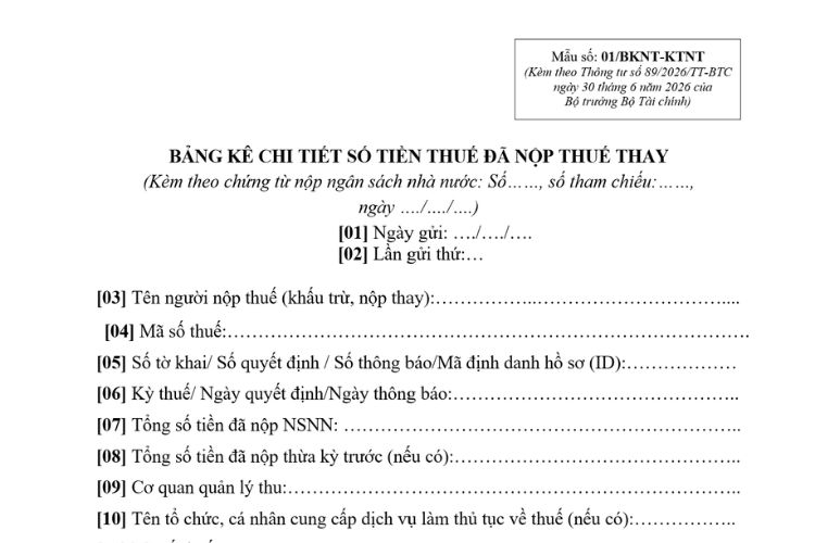 Mẫu Bảng kê chi tiết số tiền thuế đã nộp thuế thay 2 Mẫu Bảng kê chi tiết số tiền thuế đã nộp thuế thay