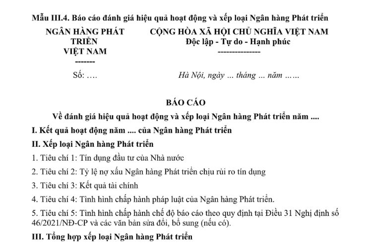 Mẫu Báo cáo đánh giá hiệu quả hoạt động và xếp loại Ngân hàng Phát triển 2 Mẫu Báo cáo đánh giá hiệu quả hoạt động và xếp loại Ngân hàng Phát triển