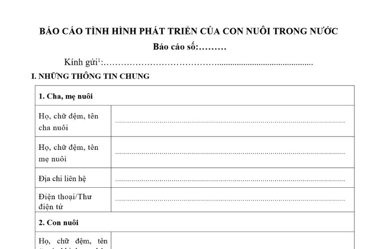 Mẫu Báo cáo tình hình phát triển của con nuôi trong nước 2 Mẫu Báo cáo tình hình phát triển của con nuôi trong nước