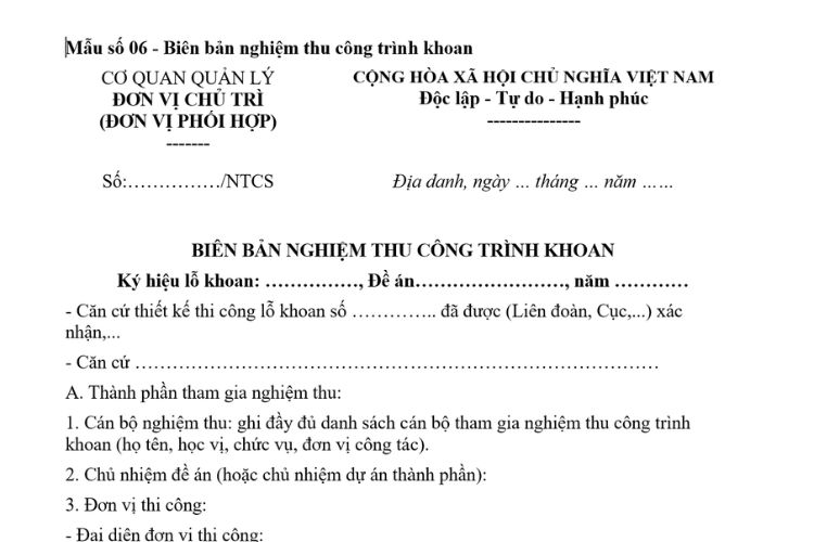 Mẫu Biên bản nghiệm thu công trình khoan 2 Mẫu Biên bản nghiệm thu công trình khoan