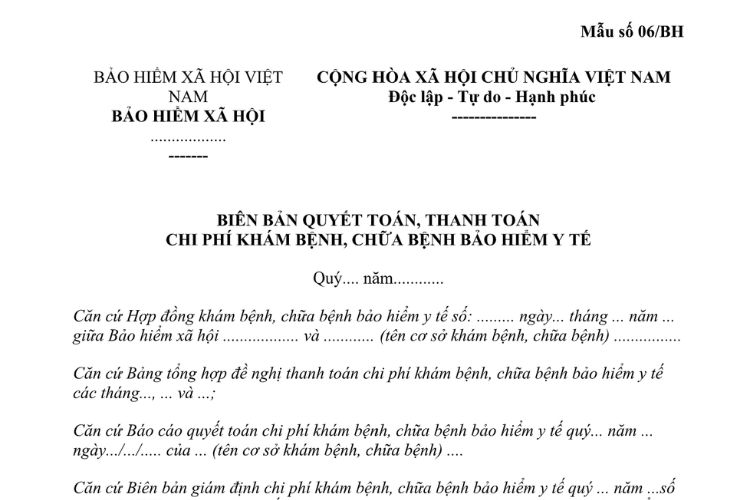 Mẫu Biên bản quyết toán, thanh toán chi phí khám bệnh, chữa bệnh bảo hiểm y tế