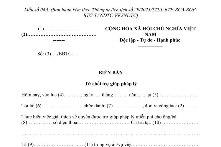 Mẫu Biên bản từ chối trợ giúp pháp lý 2 Mẫu Biên bản từ chối trợ giúp pháp lý