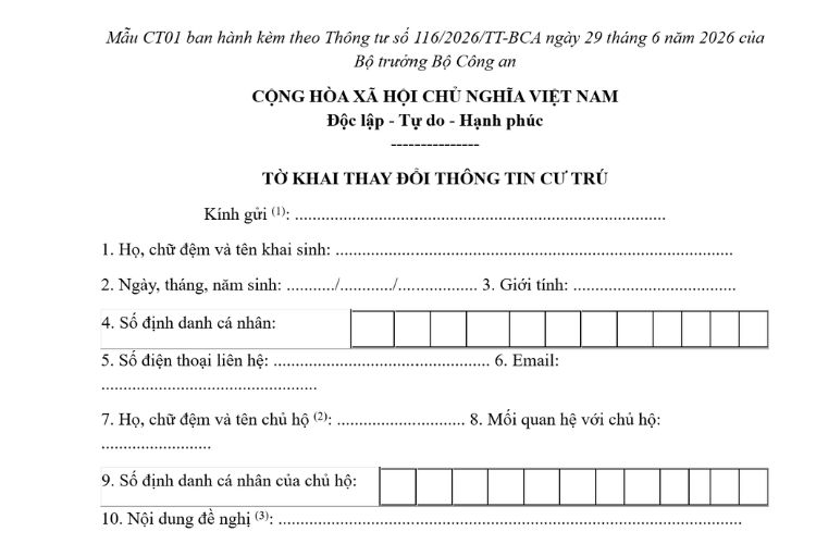 Mẫu CT01 | Tờ khai thay đổi thông tin cư trú mới nhất 2026 2 Mẫu CT01 | Tờ khai thay đổi thông tin cư trú mới nhất 2026